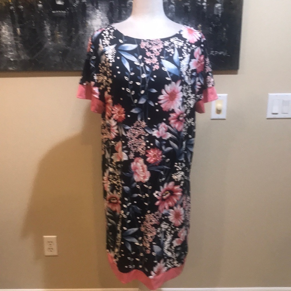 CROFT & BARROW Floral Polyester/Spandex Short Sleeved Midi Shift Dress-Size XL